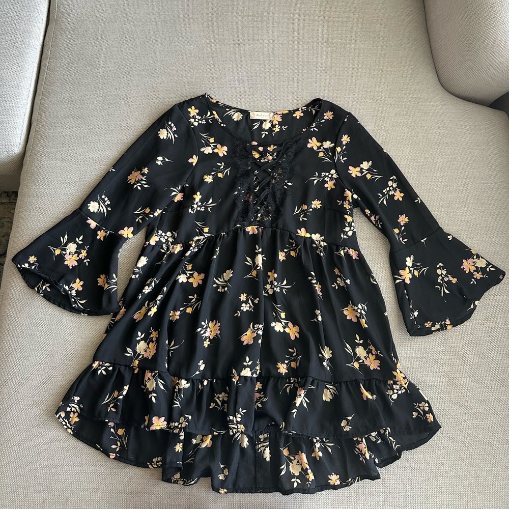 Altard State Black Floral Tunic Blouse